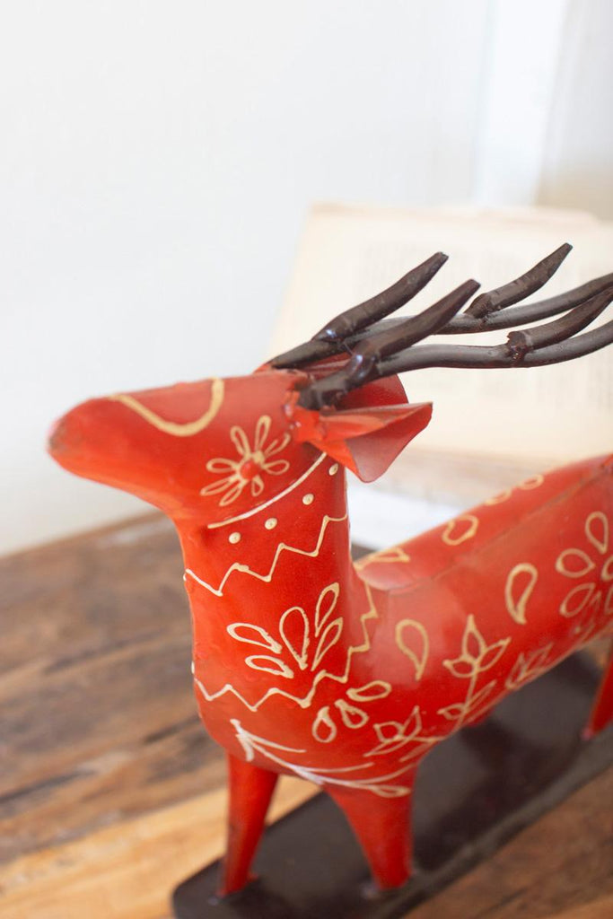 Set of 2 Painted Recycled Metal Folk Reindeer – image 3