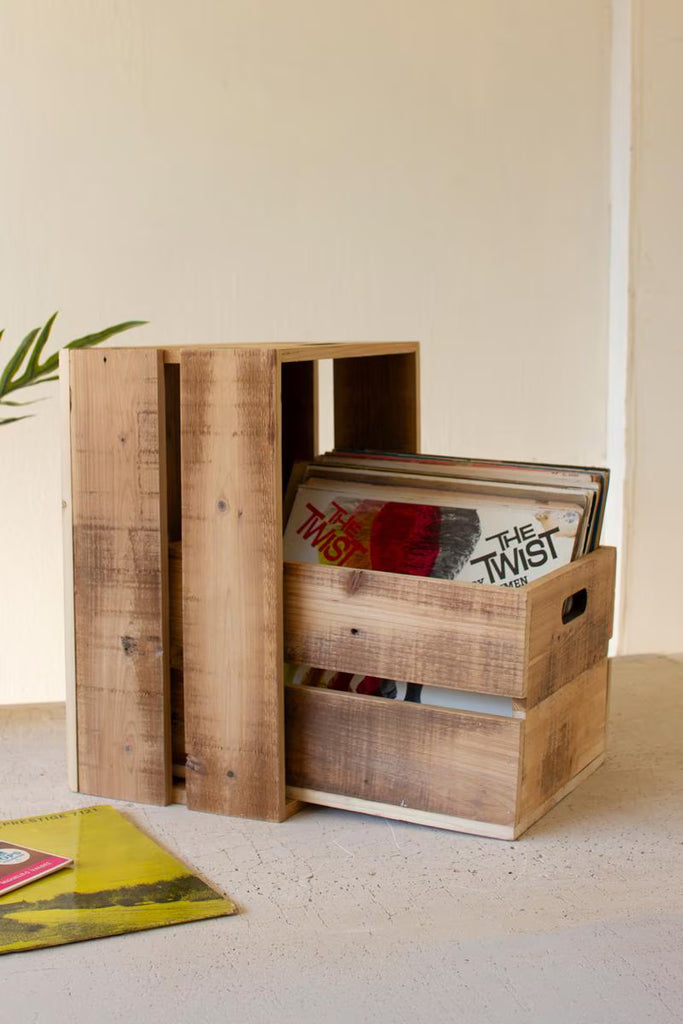 Set of 2 Slatted Wooden Crates - Natural Finish - view 4