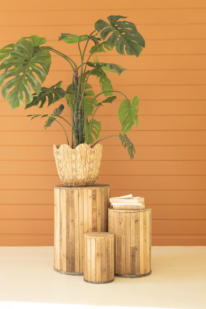 Set of 3 Round Recycled Wood Pedestasls – image 1