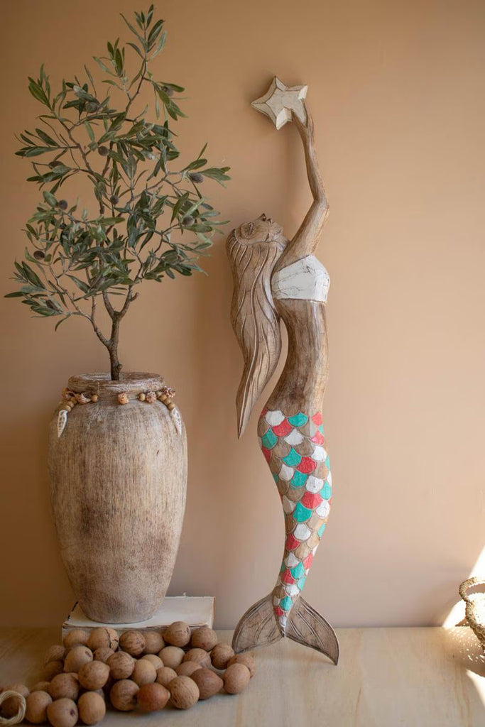 Carved Wooden Mermaid Wall Decor - view 1