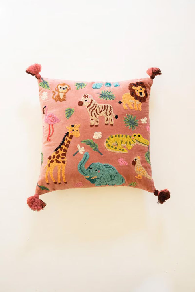 Velvet Embroidery Pillow - Animals - view 1