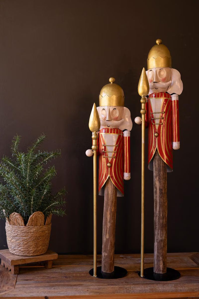 Set of 2 Painted Metal Nutcrackers on Wood Bases – image 2
