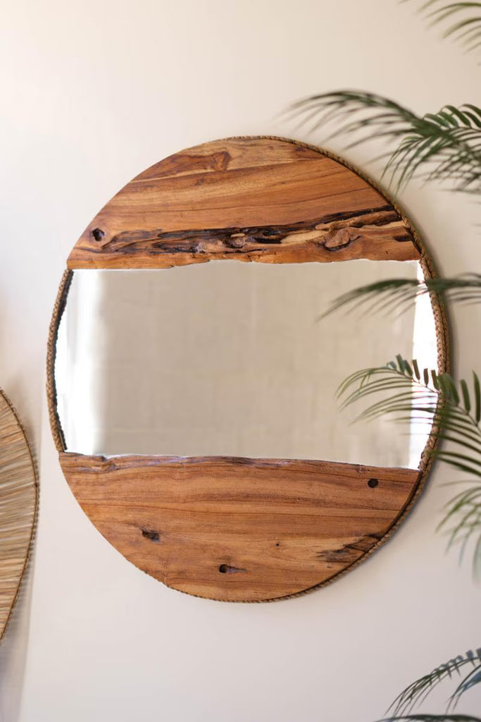 Recycled Wood Round Framed Mirror – image 1