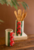 Set of 2 Ceramic Green Striped Vases with Tomatoes – image 4
