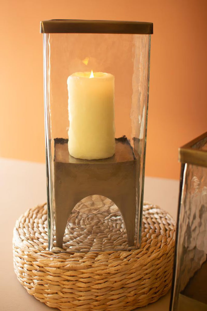 Set of 2 Square Glass Hurricanes with Antique Brass Bases – image 3