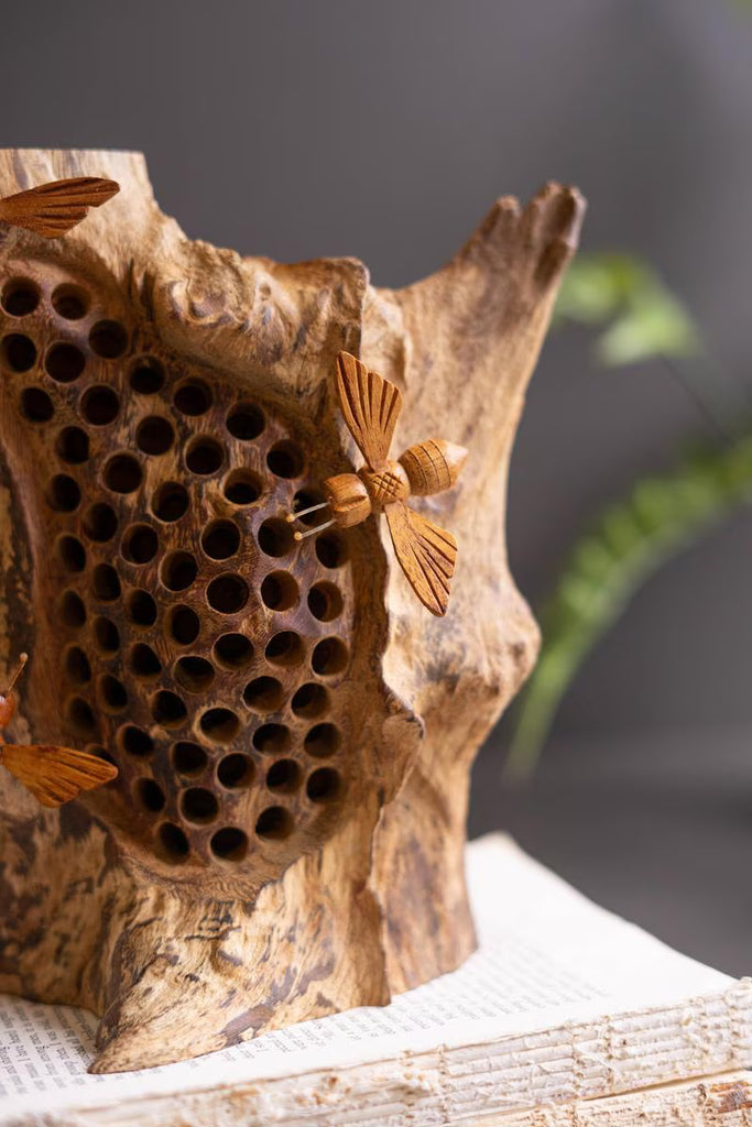 Rustic Table Top Hand Carved Bee Hive - view 3