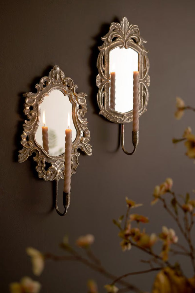 Set of 2 Rustic Framed Mirrors with Taper Candle Holders - view 6