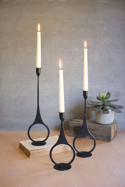 Set of 3 Cast Iron Taper Candle Holders with Ring Detail – image 1