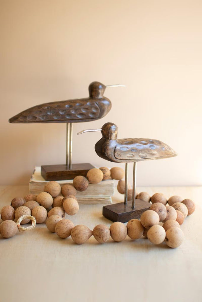Set of 2 Carved Wooden Shorebirds on Stands – image 1