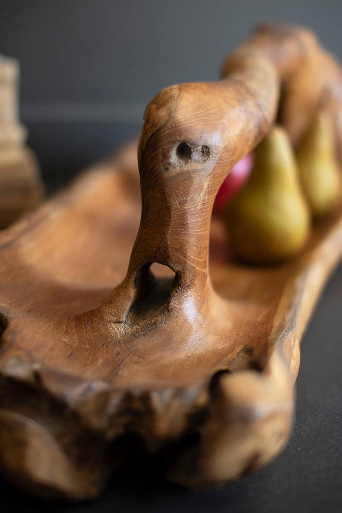 LARGE OVAL TEAK BOWL WITH HANDLE — Kalalou DAG1002