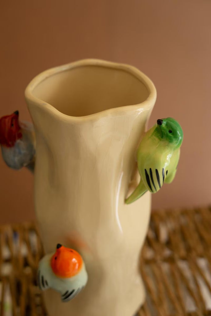 Ceramic Log Vase with Colorful Birds - image 6