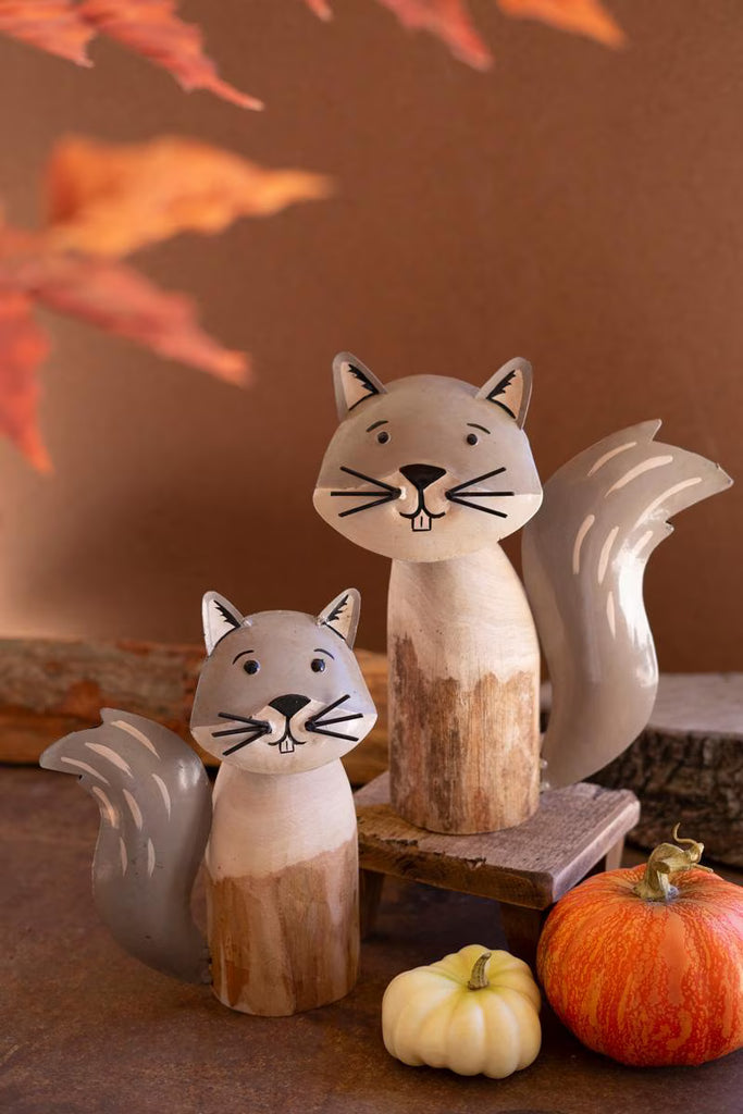 Set of 2 Recycled Wood and Iron Squirrels - image 2