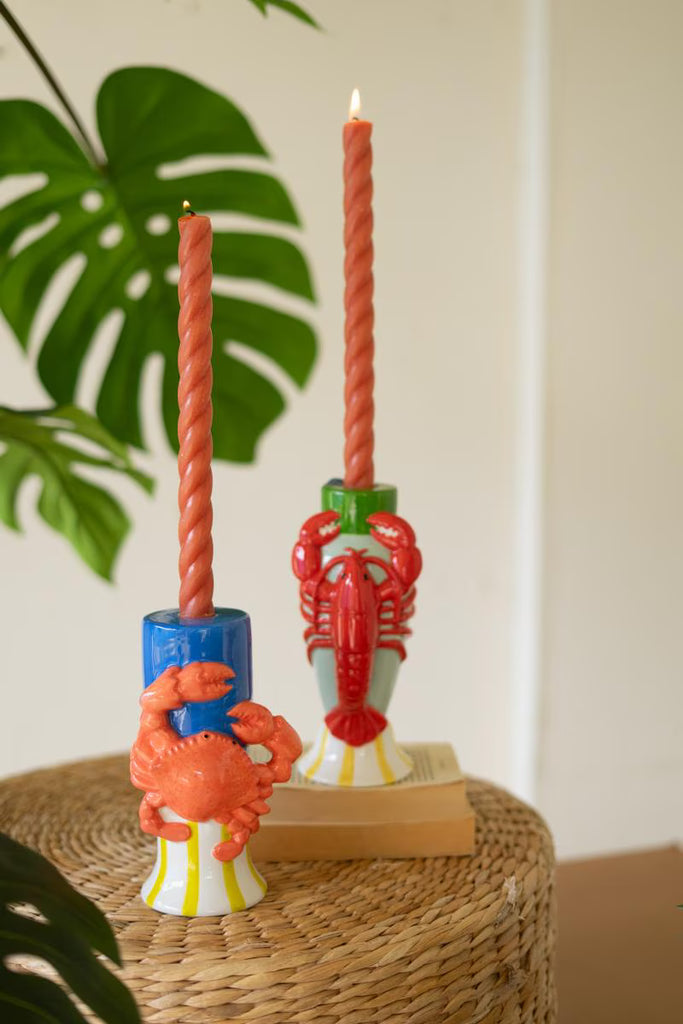 Set of 2 Ceramic Lobster and Crab Taper Candle Holder - view 1