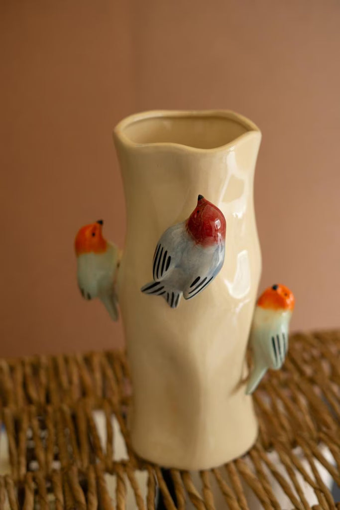 Ceramic Log Vase with Colorful Birds - image 5