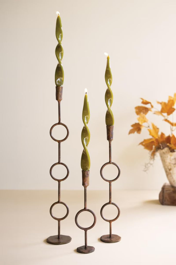 Set of 3 Rustic Brass Taper Candle Holders - Rings – image 1
