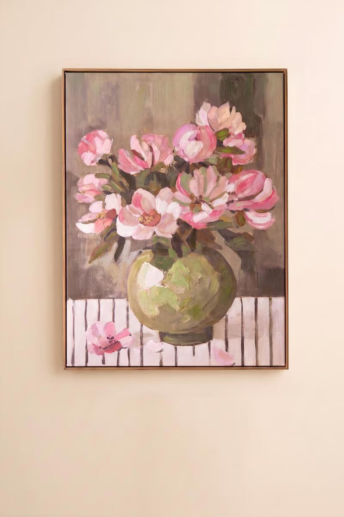Framed Paint Over Print - Green Vase with Pink Flowers – image 2