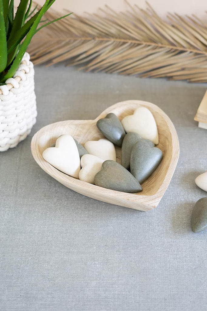 HAND CARVED WOODEN HEART BOWL (MIN 2) — Kalalou CMH1021K