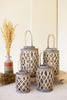 Set of 4 Grey Willow Cylinder Lanterns with Glass Inserts – image 1