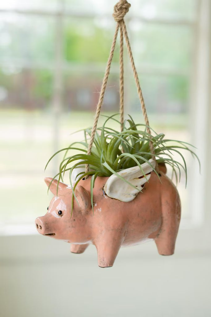 CERAMIC HANGING FLYING PIG PLANTER (MIN 2) — Kalalou CDV2243K
