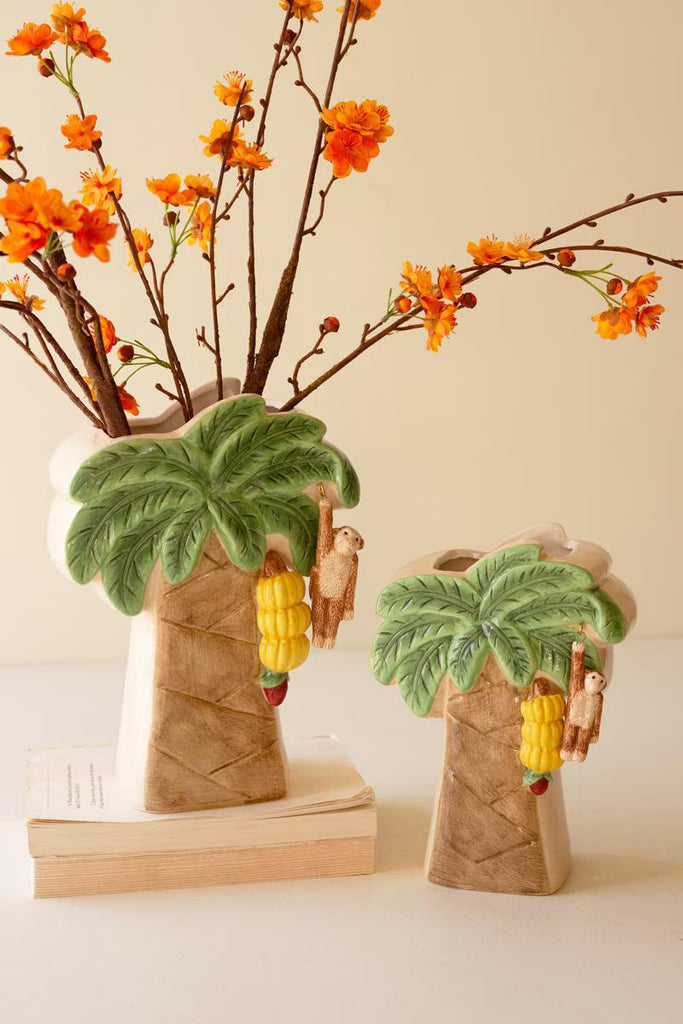 Set of 2 Ceramic Palm Tree Vases – image 1