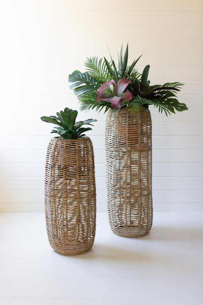 SET OF TWO WOVEN SEAGRASS BARREL PLANTERS — Kalalou A6604X