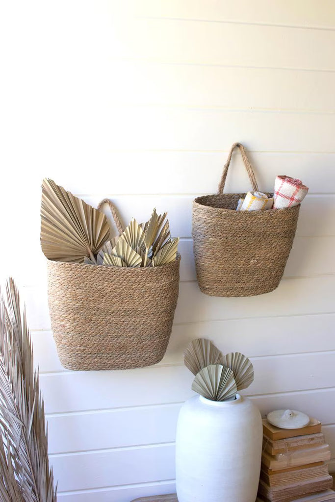SET OF TWO TALL OVAL WOVEN SEAGRASS BASKETS (MIN 2) — Kalalou CCHA1084K