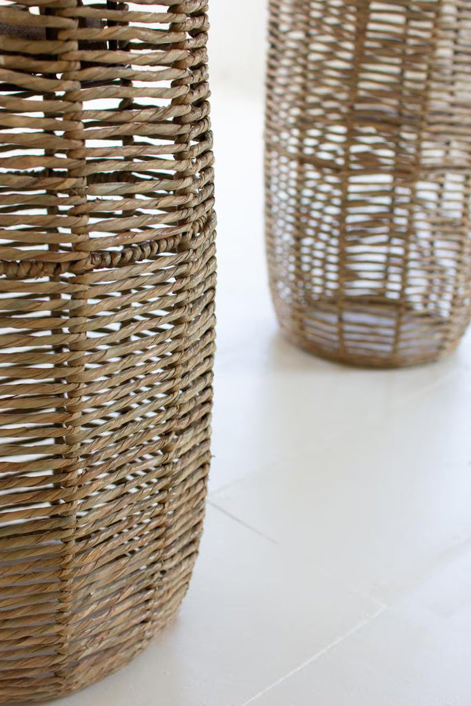 SET OF TWO WOVEN SEAGRASS BARREL PLANTERS — Kalalou A6604X