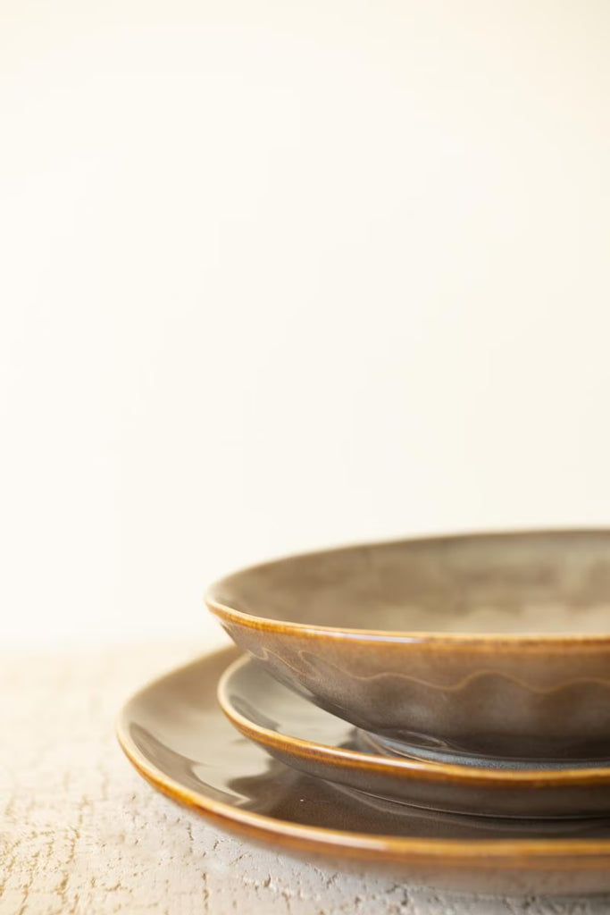Set of 6 Set 3 Antique Brown Ceramic Dinner Salad and Bowl – image 6