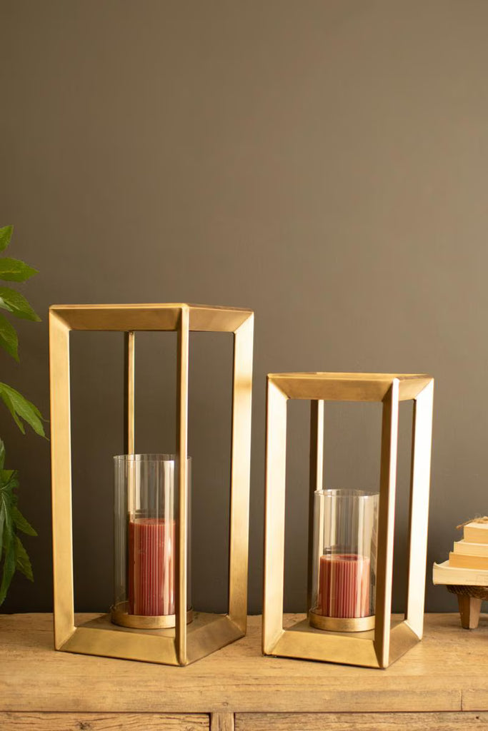 Set of 2 Metal Framed Lanterns with Clear Glass Hurricanes – image 6
