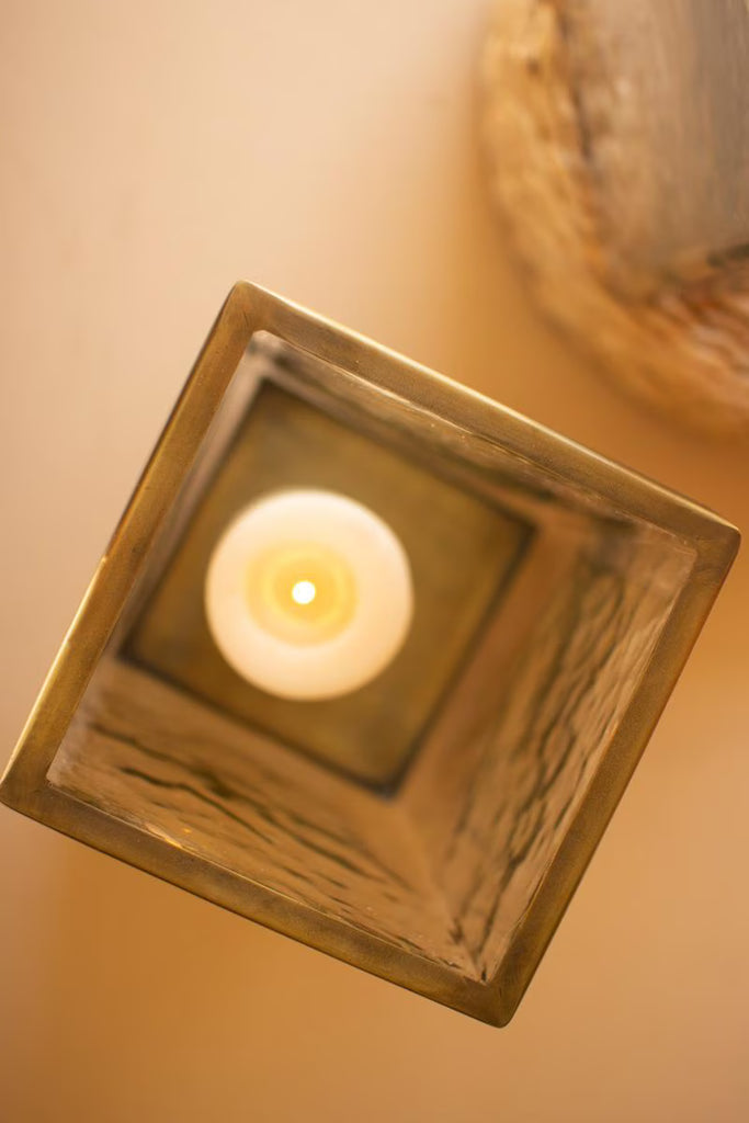 Set of 2 Square Glass Hurricanes with Antique Brass Bases – image 6