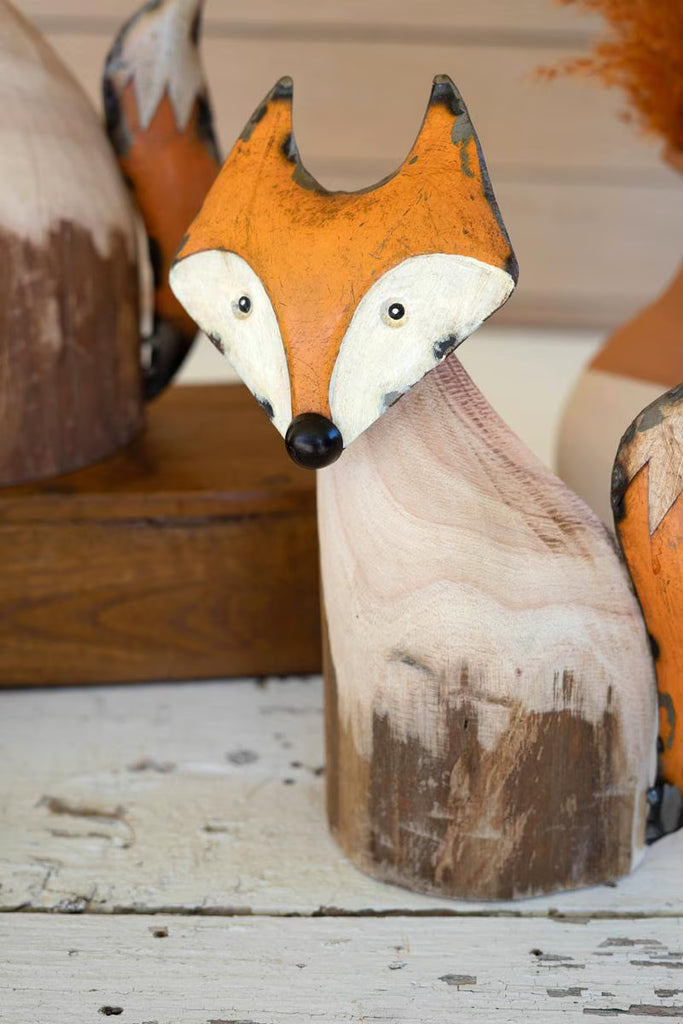 Set of 2 Recycled Wood and Iron Foxes – image 2