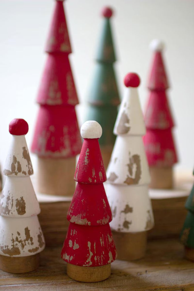 Set of 9 Turned Wood Painted Christmas Trees – image 4