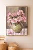 Framed Paint Over Print - Green Vase with Pink Flowers – image 1