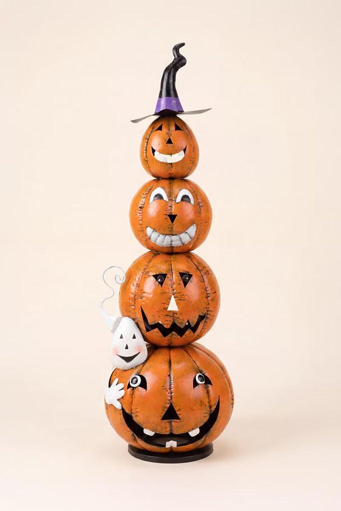 Four Stack Painted Jack-o-lantern with Witch Hat – image 4
