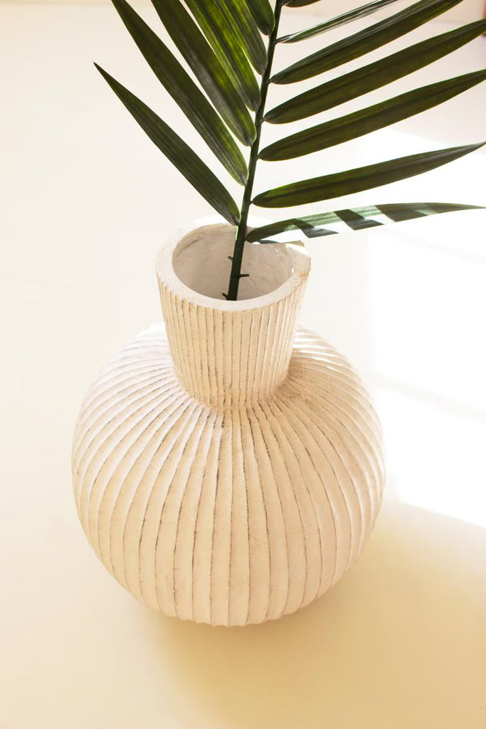 Tall Stone Composite Fluted Bulb Vase – image 4