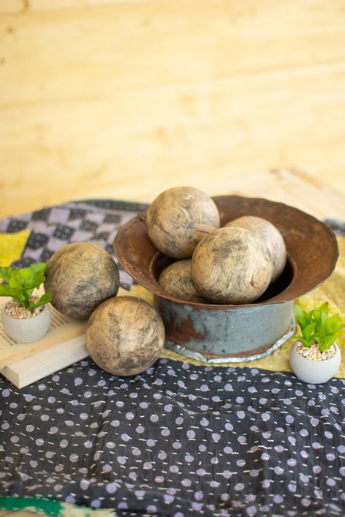 Set of 6 Hand Carved Mango Wood Spheres (min 2) – image 1