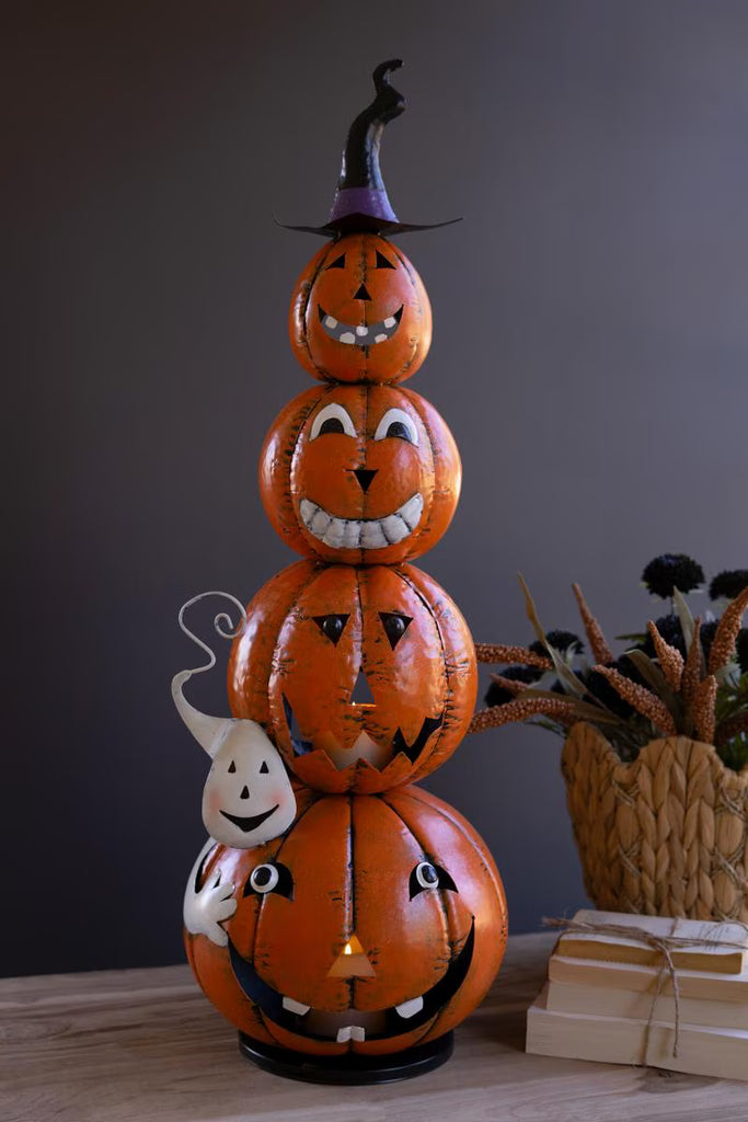 Four Stack Painted Jack-o-lantern with Witch Hat – image 6