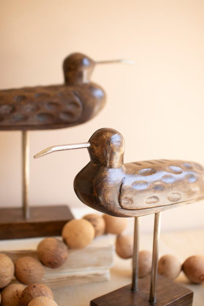 Set of 2 Carved Wooden Shorebirds on Stands – image 3