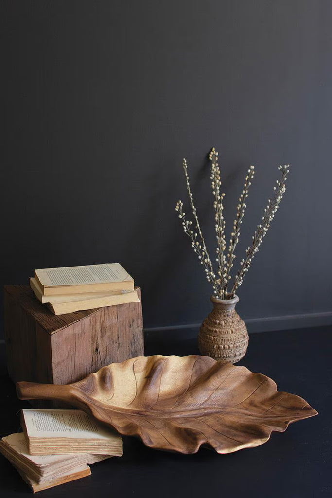 WOODEN TEAK LEAF TRAY — Kalalou DRA1007