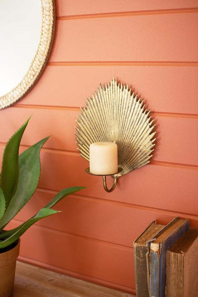 ANTIQUE BRASS PALM LEAF CANDLE SCONCE (MIN 2) — Kalalou CLL2556K