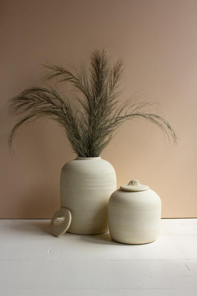 Set Of 2 White Ceramic Canisters — Kalalou CPH3525