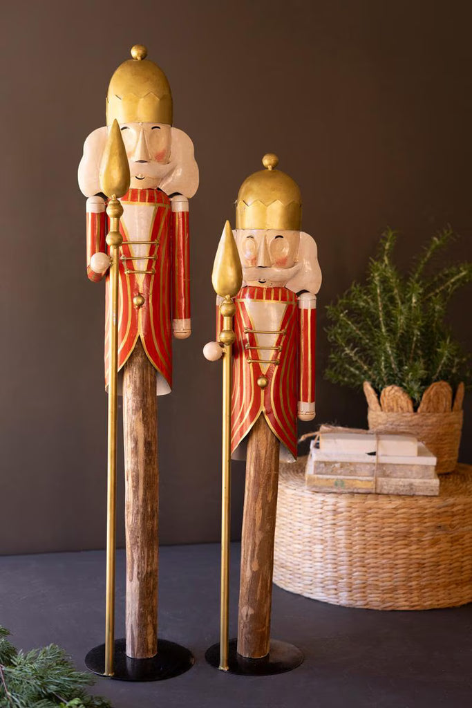 Set of 2 Painted Metal Nutcrackers on Wood Bases – image 1