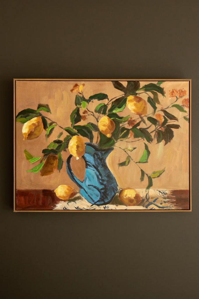 Framed Paint Over Print - Lemon Branch in a Blue Vase – image 4