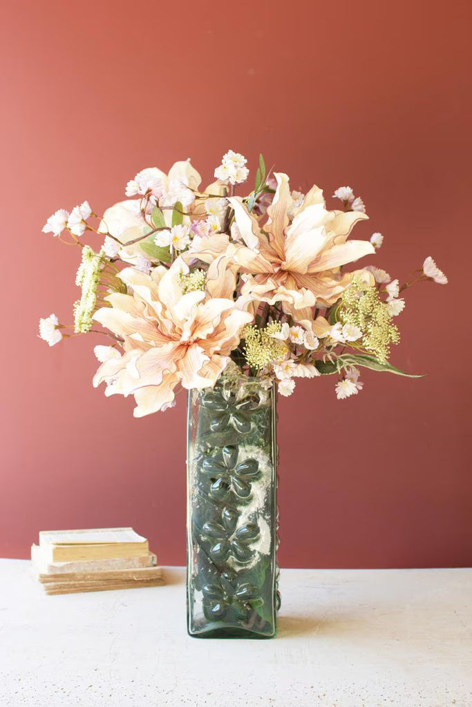 Set of 2 Square Glass Vase with Embossed Flowers (min 2) – image 3