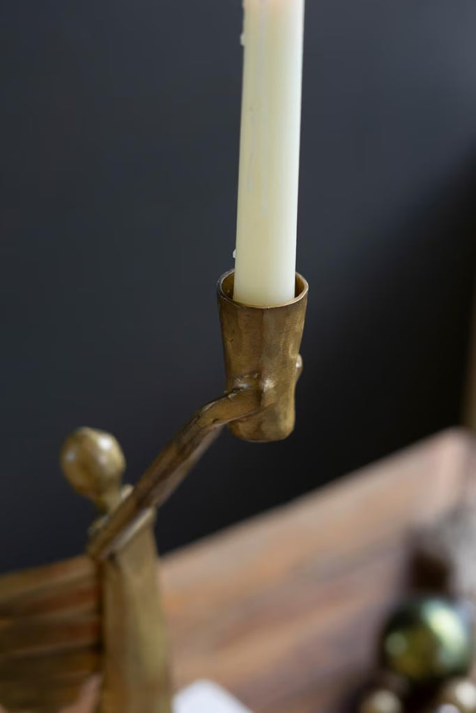 Metal Christmas Angel Taper Candle Holder - Antique Gold - view 2