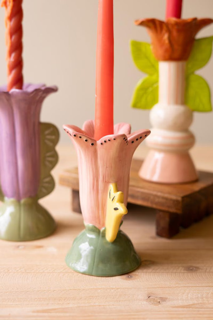 Set of 3 Ceramic Flower Taper Candle Holders – image 5