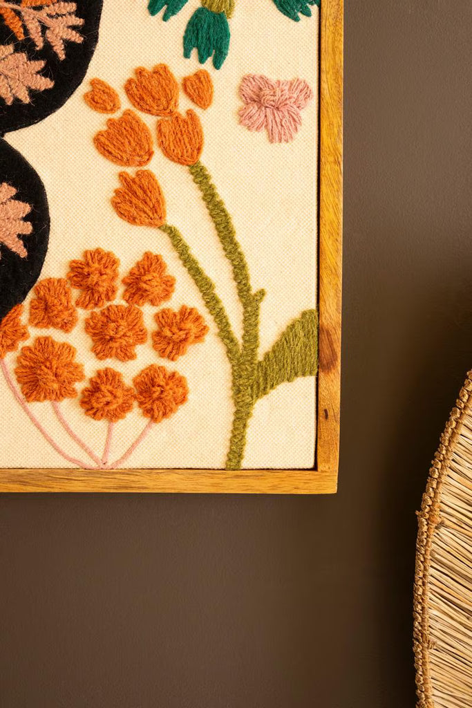 Framed Hand-hooked Art with Butterfly and Flowers – image 2
