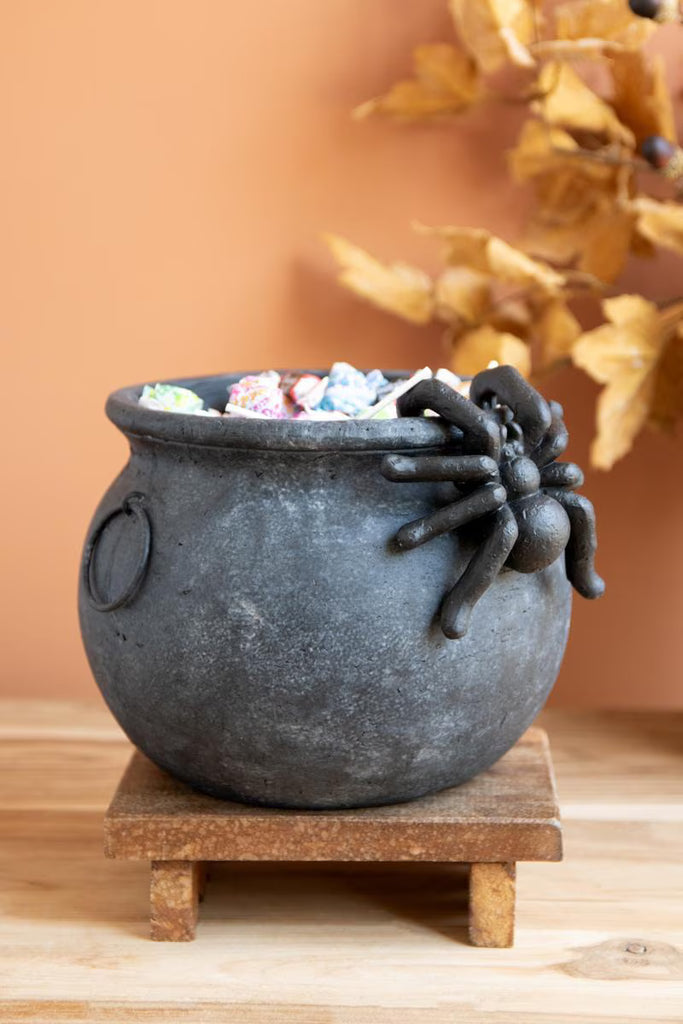 Black Terracota Halloween Candy Cauldron with Spider - view 1