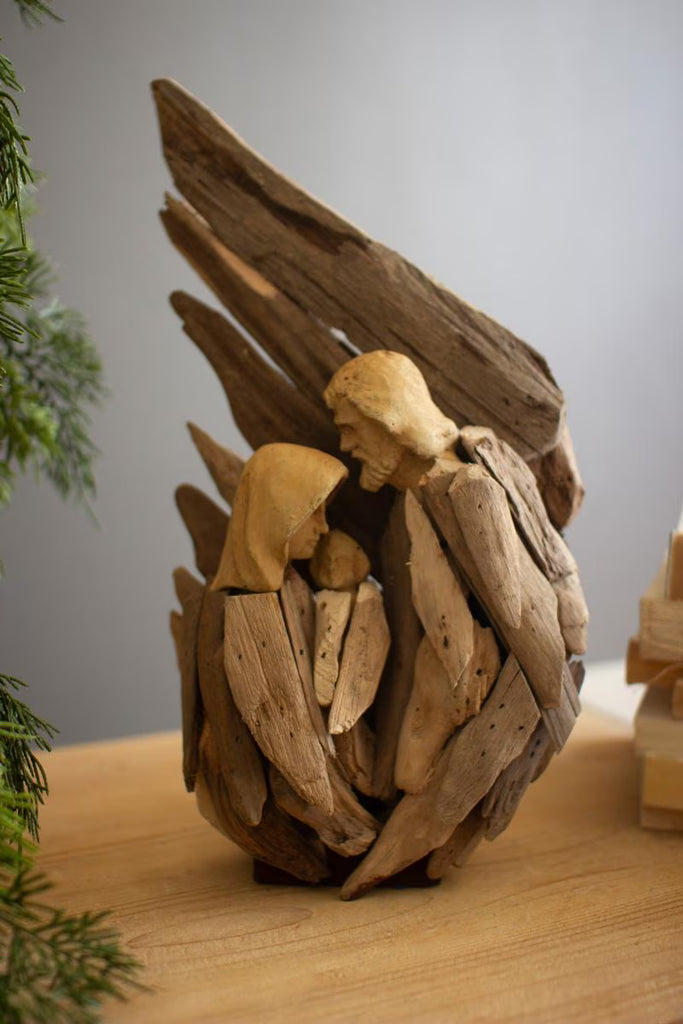 Driftwood Mary Joseph and Jesus with Wing – image 2