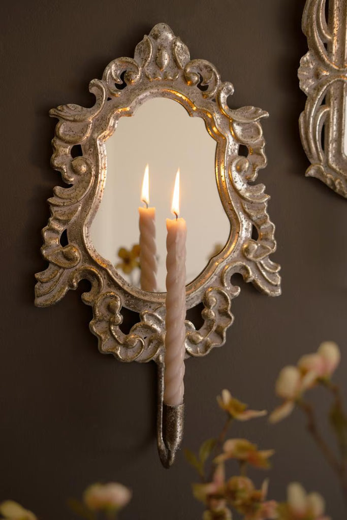 Set of 2 Rustic Framed Mirrors with Taper Candle Holders - view 3